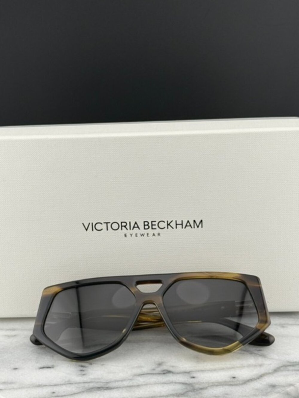 Victoria Beckham VB681S 318 Geometric Aviator Sunglasses Khaki Brown